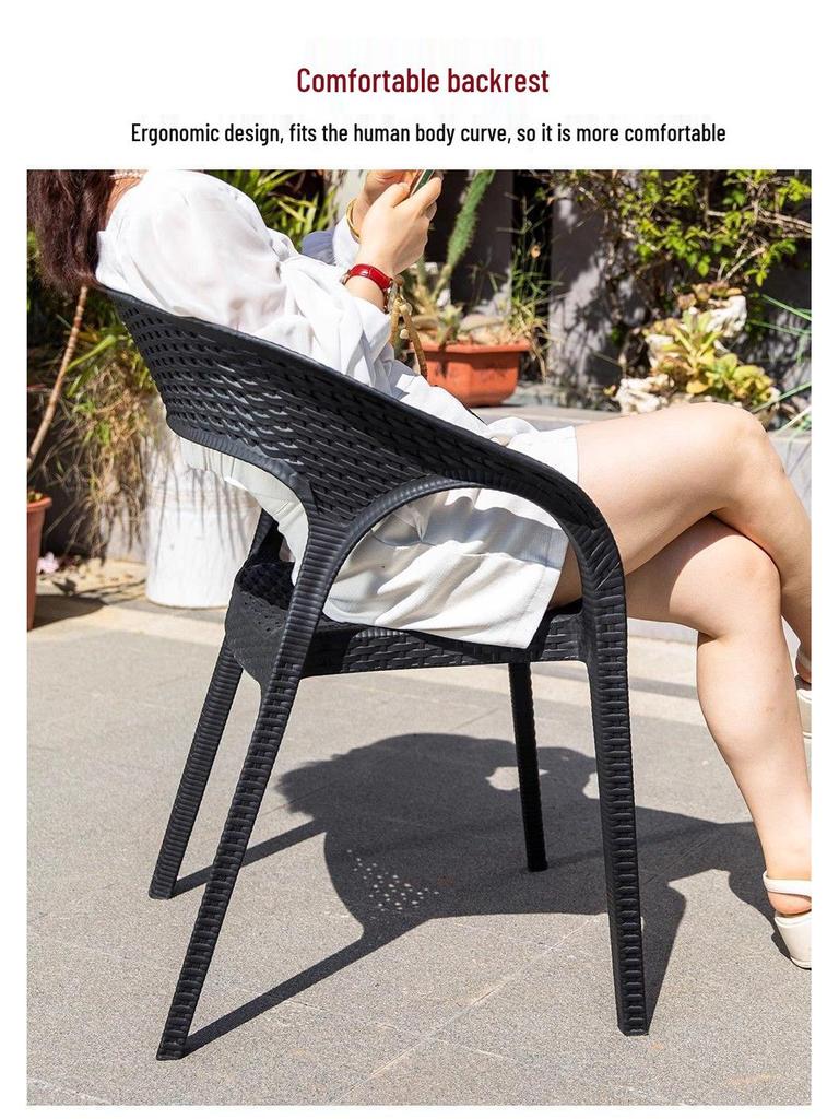 Outdoor Rattan-Style Plastic Chair with Thick Backrest for Garden, Courtyard, or Milk Tea Shop