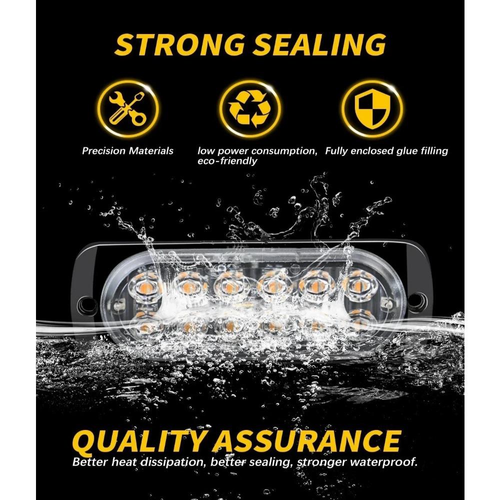 12 Led Strobe Side Warning Light Strobe Flashing Lightbar Car Truck Beacon Lamp Amber Yellow White Traffic Light 12V - 24V
