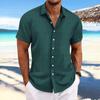 New Men's Linen Striped Jacquard Casual Loose Short-sleeved Shirt