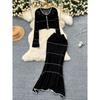 French Style Gentle Fancy Cut Out Knitting Cardigan Outwear + Silm Sheath Fishtail Skirt Two-piece Set
