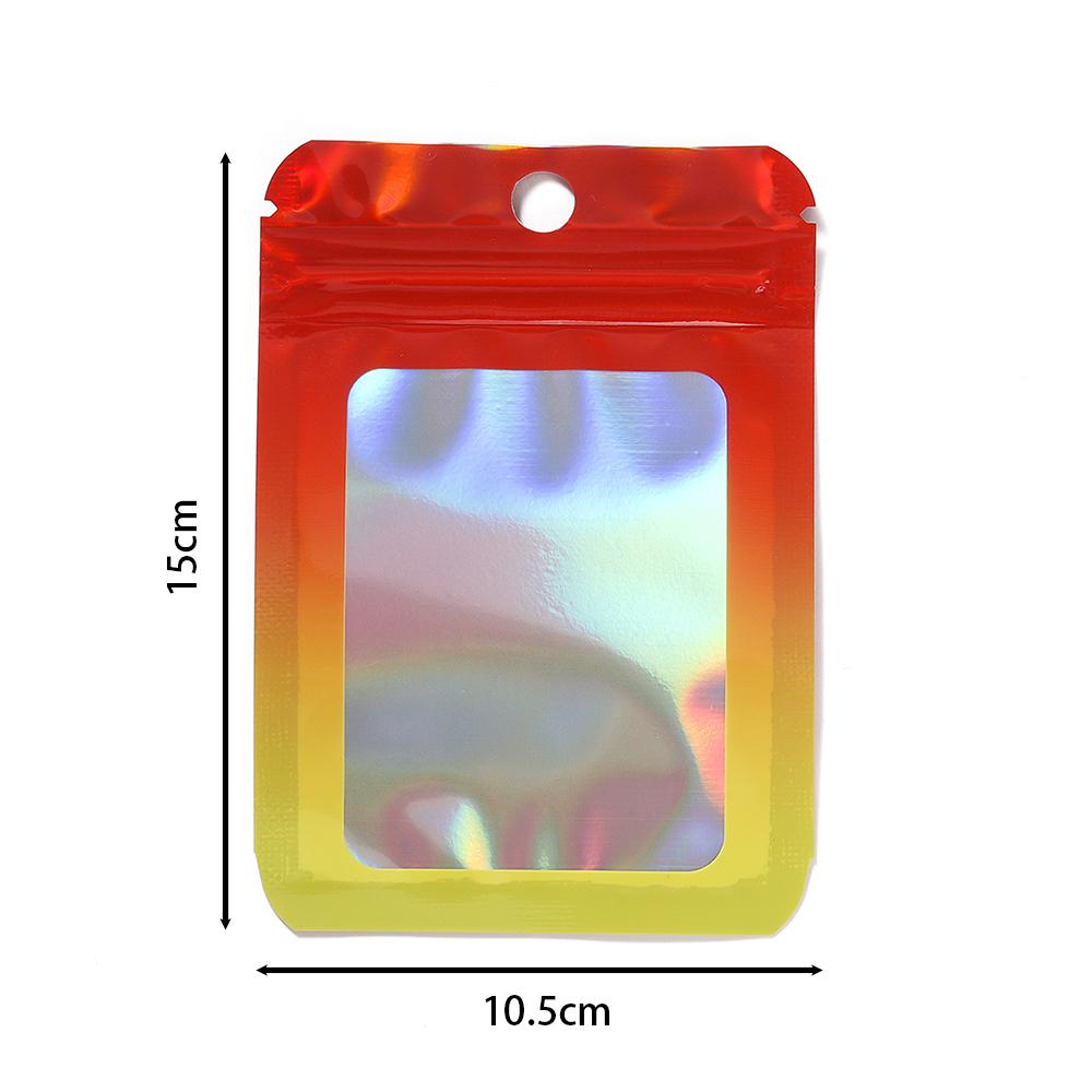 50pcs Thicken Ziplock Bags Gradient Holographic Laser AB Color Plastic Pouch for DIY Jewelry Storage Pouch Zip Lock Bag