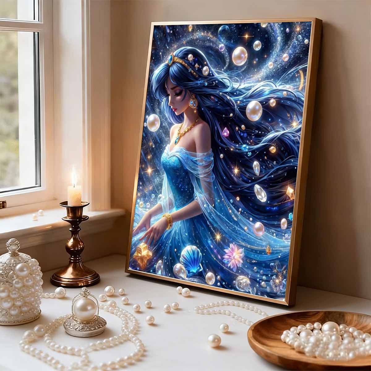 Disney Aladdin Jasmine Princess Pearl Decorative Set Artificial Pearl Jigsaw Puzzle Embroidered Home Decoration Handmade Gift