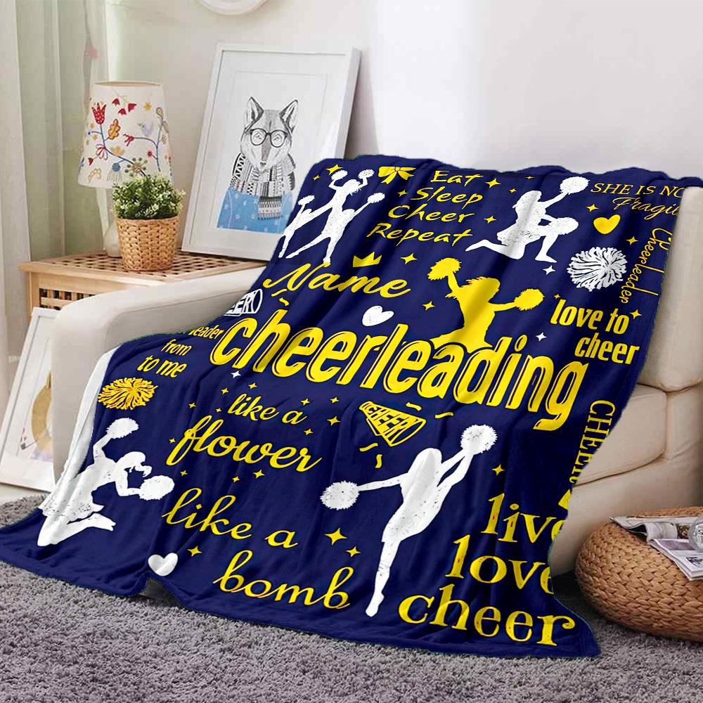 Cheerleading Spirit Eat Sleep Cheer Repeat Cozy Customizable Blanket Customize Text Durable Comfort For Sofa Couch Office Bed Picnics Allseason Use