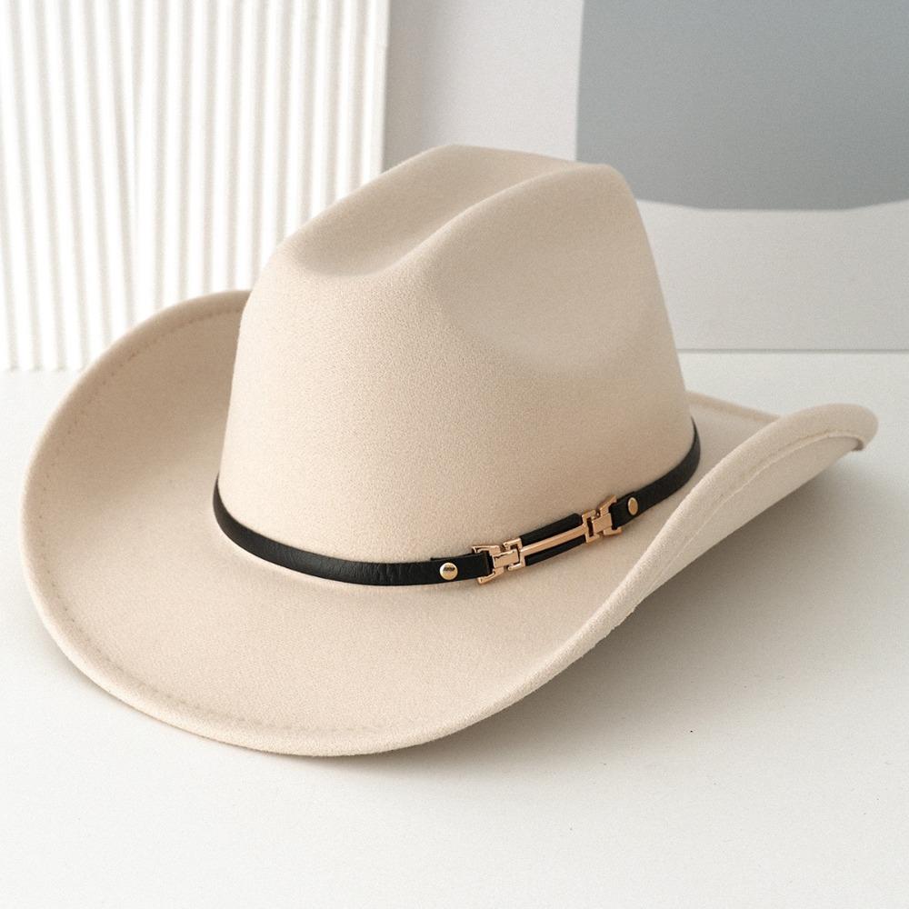 Windproof Cowboy Cap With Large Brims Breathable Western Cowboy Hat With Decorative Buckle Polyester Western Top Hat
