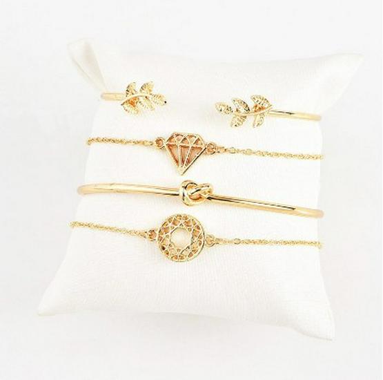 Trendy European & American Triangle Love Tree Leaf Bracelet Set - 4 Pieces