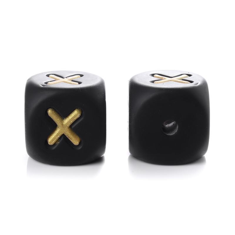 12mm 10Pcs Silicone Black+Gold Letters Beads English Alphabet Letter Beads for Baby Teething Teethers Shower Gifts BPA Free