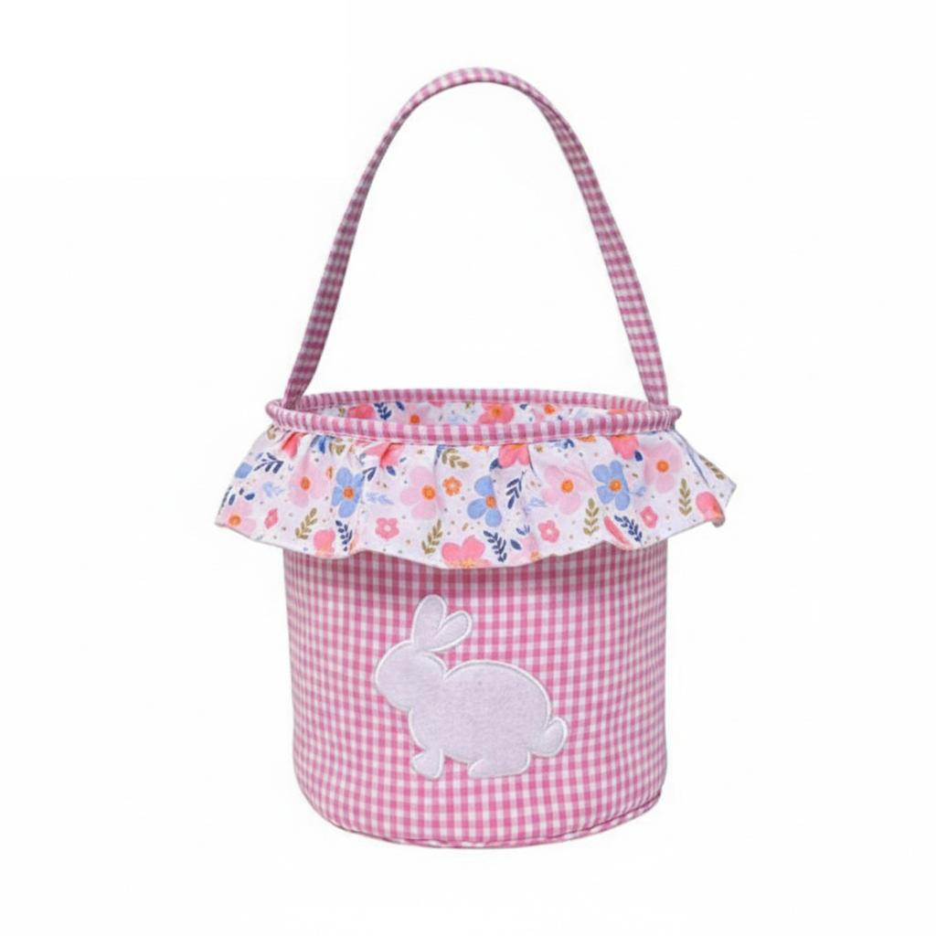 Floral Bunny Storage Bucket Reusable Decorative Egg Hunting Bags Rabbits Monogrammed Storage Bag for Newborn Baby Birthday Gifts