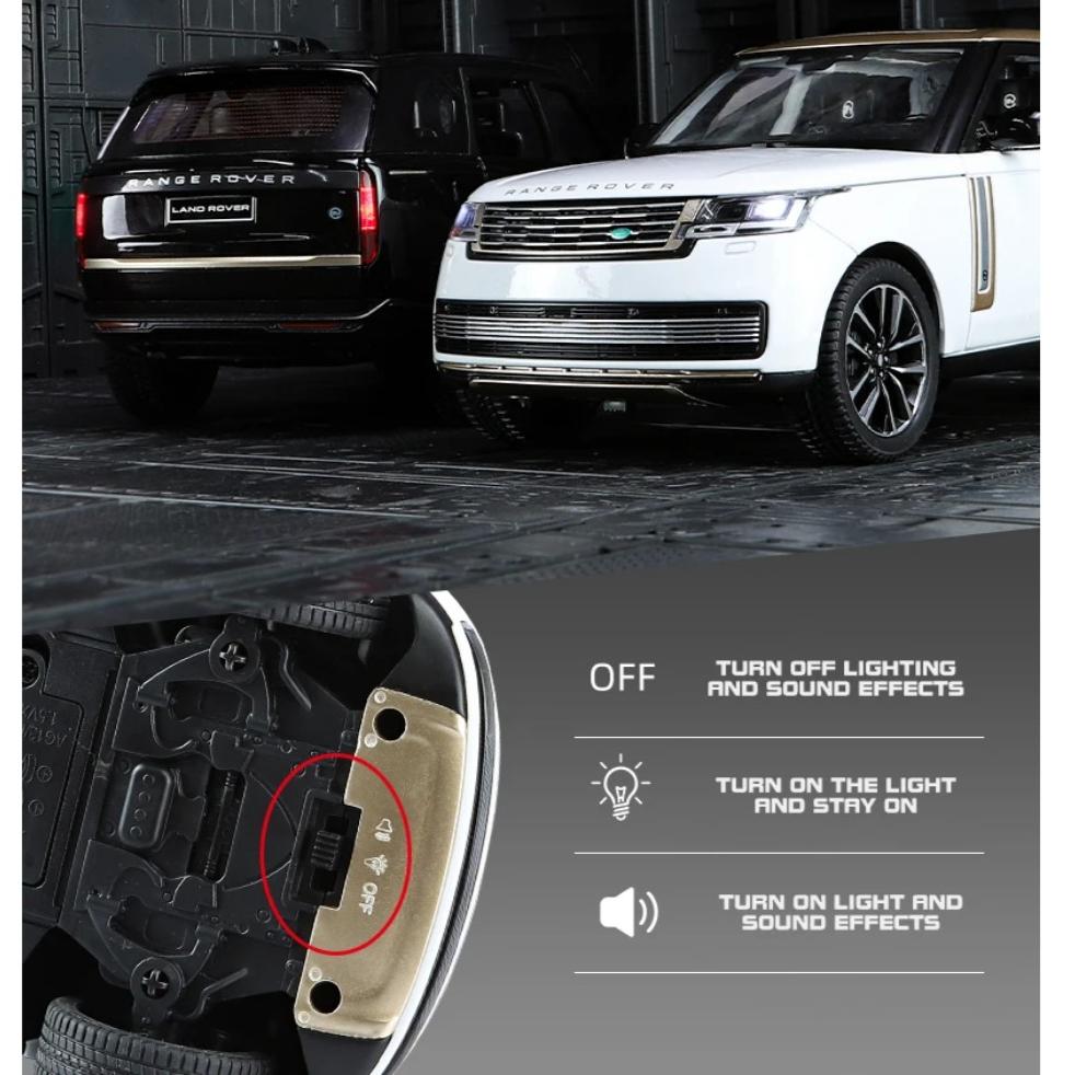 Escala 1/24 Land Rover Range Rover SV2022 Modelo de Carro Diecast de Liga Veículo Off Road Som e Luz Presentes para Crianças Presentes com Crianças