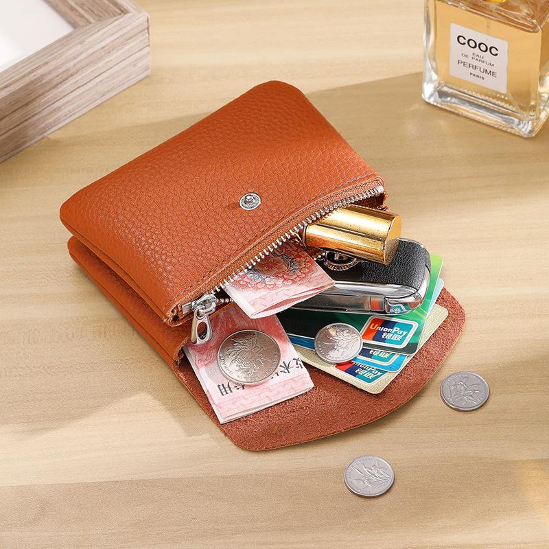 Genuine Leather Double Layer Coin Purse & ID Card Holder with Zipper
