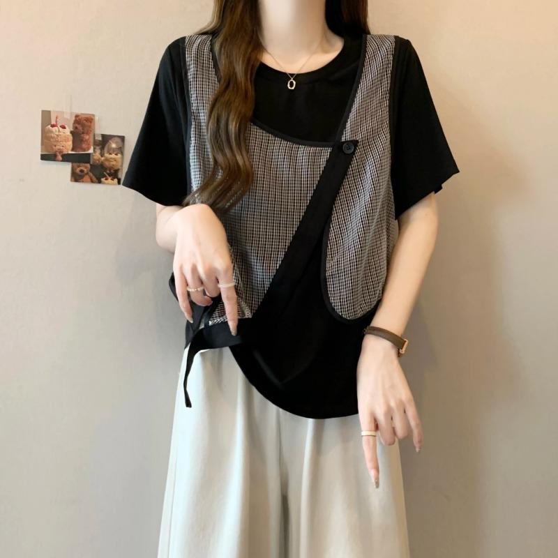 Plus Size Women s Irregular Tops Summer New Loose Short-sleeved Irregular T-shirts for Women M