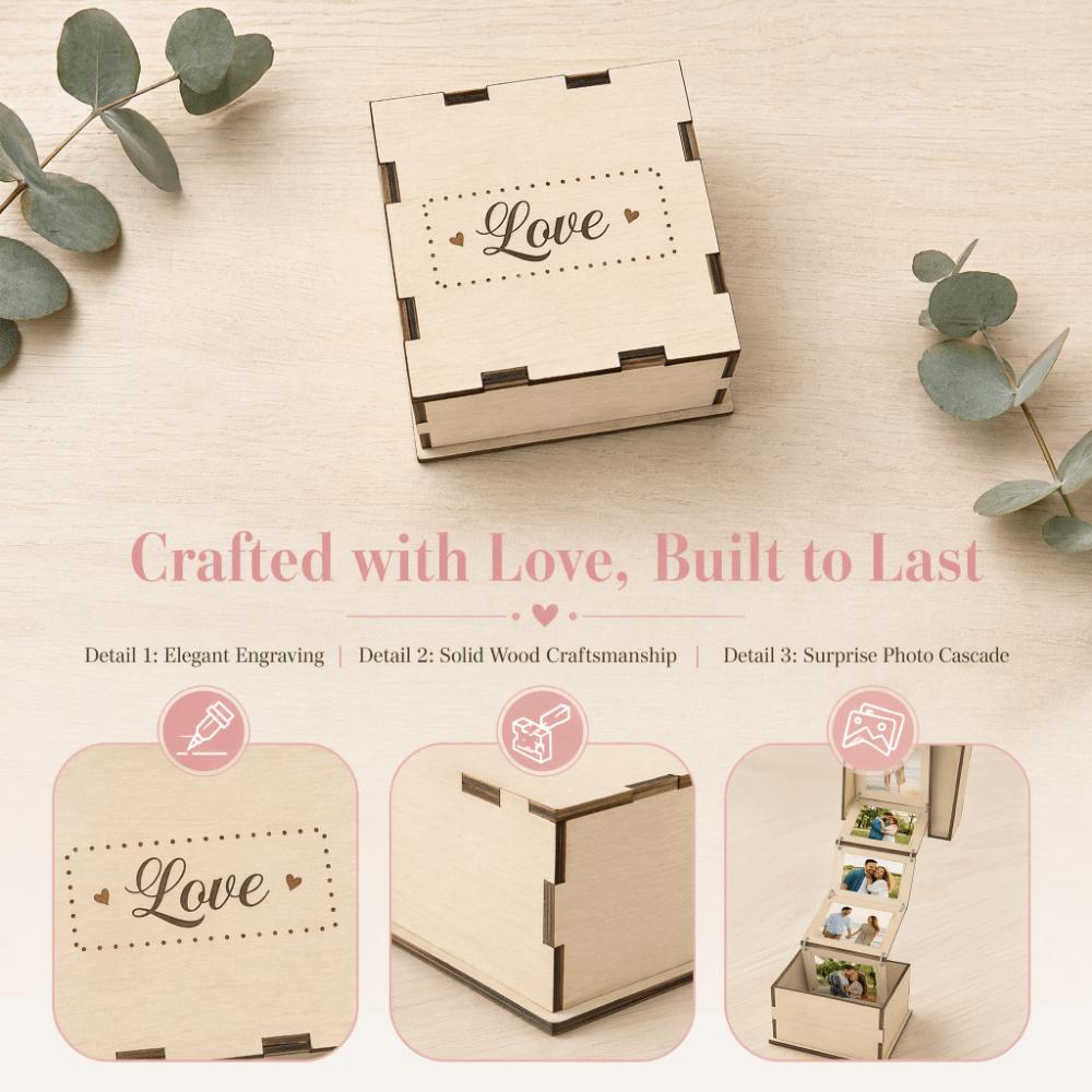 Folding Wooden Photo Storage Box Vintage Flip Cover Memory Box Practical Photo Album Box Couple