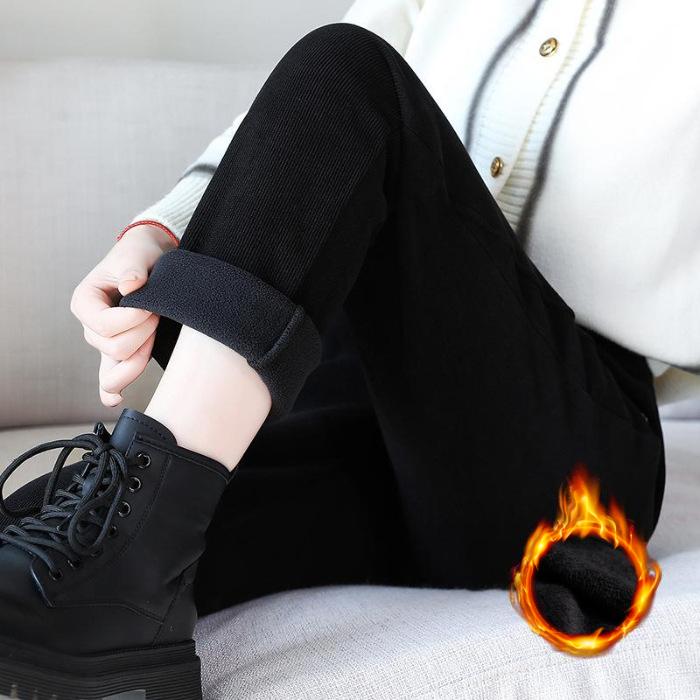 Autumn and Winter Fashion Straight-leg Pants Plus Velvet Thick Casual Pants Women's Loose Harem Pants