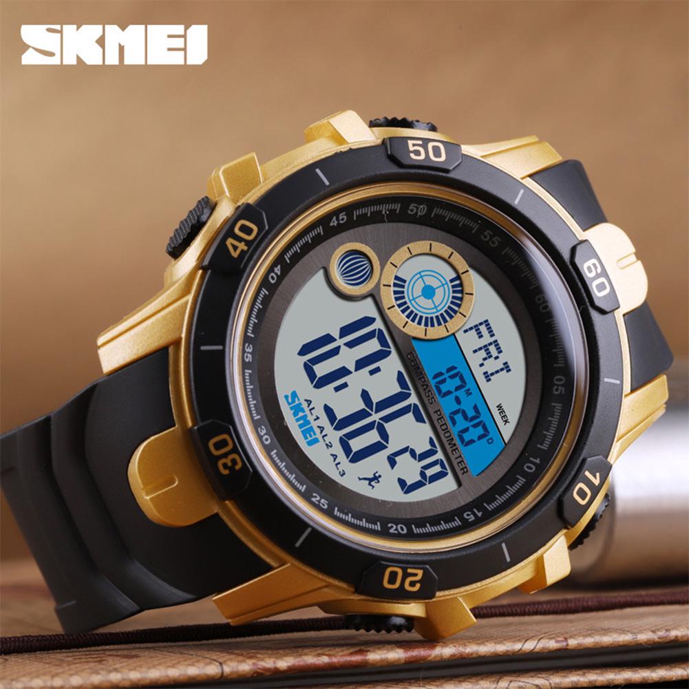 Buy SKMEI Digital Electronic Compass PU Wristband Alarm Clock Stopwatch Men's Pedometer Wrist