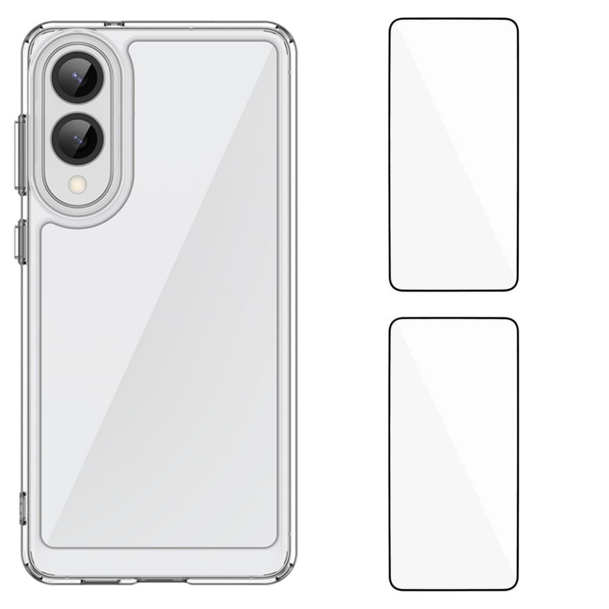 

For Samsung Galaxy S25 Edge Clear Phone Case WANLONFENG MF2 Series TPU Acrylic Cover with 2Pcs Tempered Glass Transparent