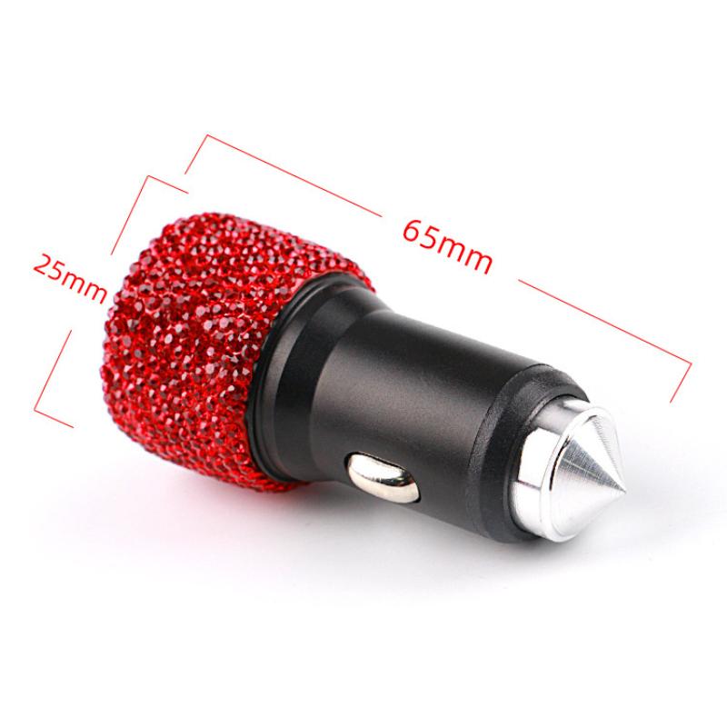 Diamond-mounted Car Phone Safety Hammer Charger Dual USB Fast-Charged Diamond Car Phone Aluminum Alloy Car Charger Cable