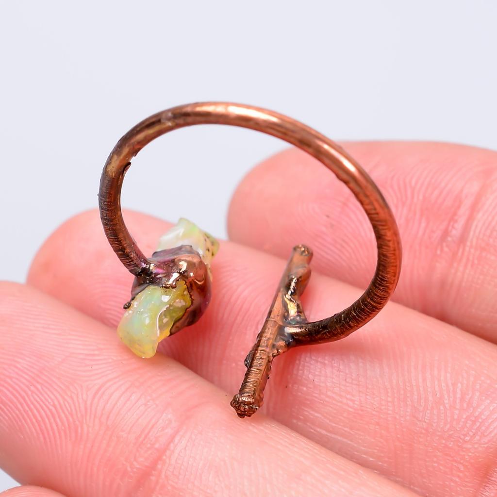 Fancy Ethiopian Opal Gemstone Copper Eternity Electroformed Promise Ring Jewelry V-56