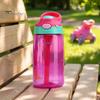 Leak Proof Training Cup for Kids Cartoon Sippy Cup, 470ml Water Bottle with Straw Adjustable Strap, Pop Up Portable Crossbody Drink Container Lid Flip