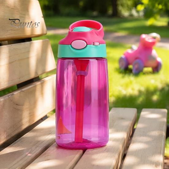 Leak Proof Training Cup for Kids Cartoon Sippy Cup, 470ml Water Bottle with Straw Adjustable Strap, Pop Up Portable Crossbody Drink Container Lid Flip