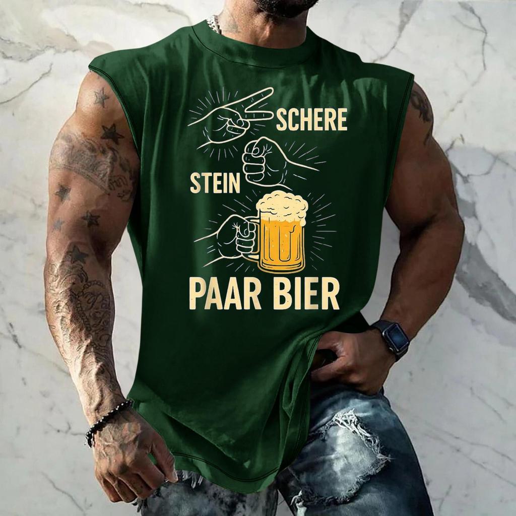 Men Sleeveless Tank Top Loose Fit Casual Streetwear Textured Pattern Printed Vest for Sports Vacation Daily Wear