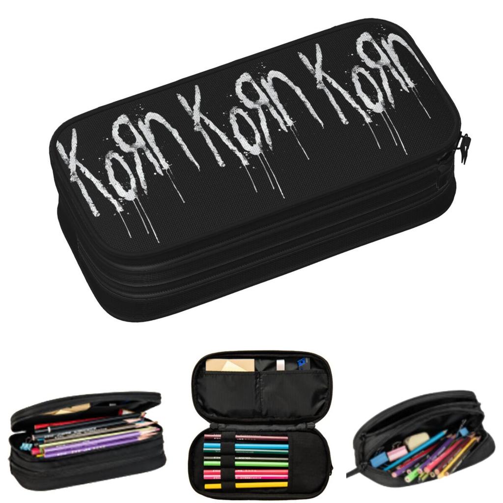 Korn Band Rock Metal Music Pencil Cases for Students School Pen Box Pencil Bag Large Capacity Pencil Pouch