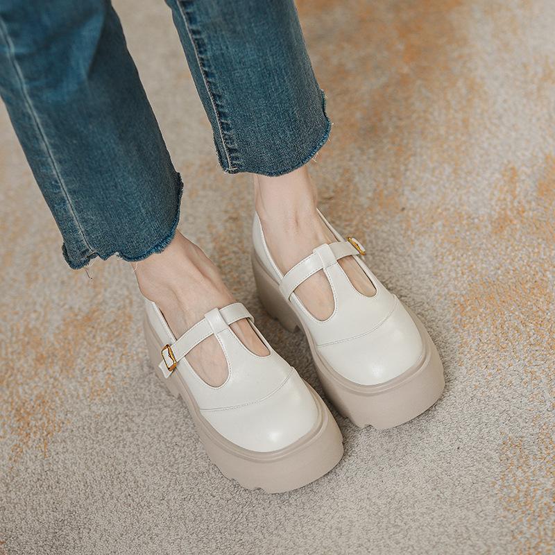 

Platform Mary Jane women s shoes new small inner height increase 10cm thick heel single shoes women 33 абрикосовий