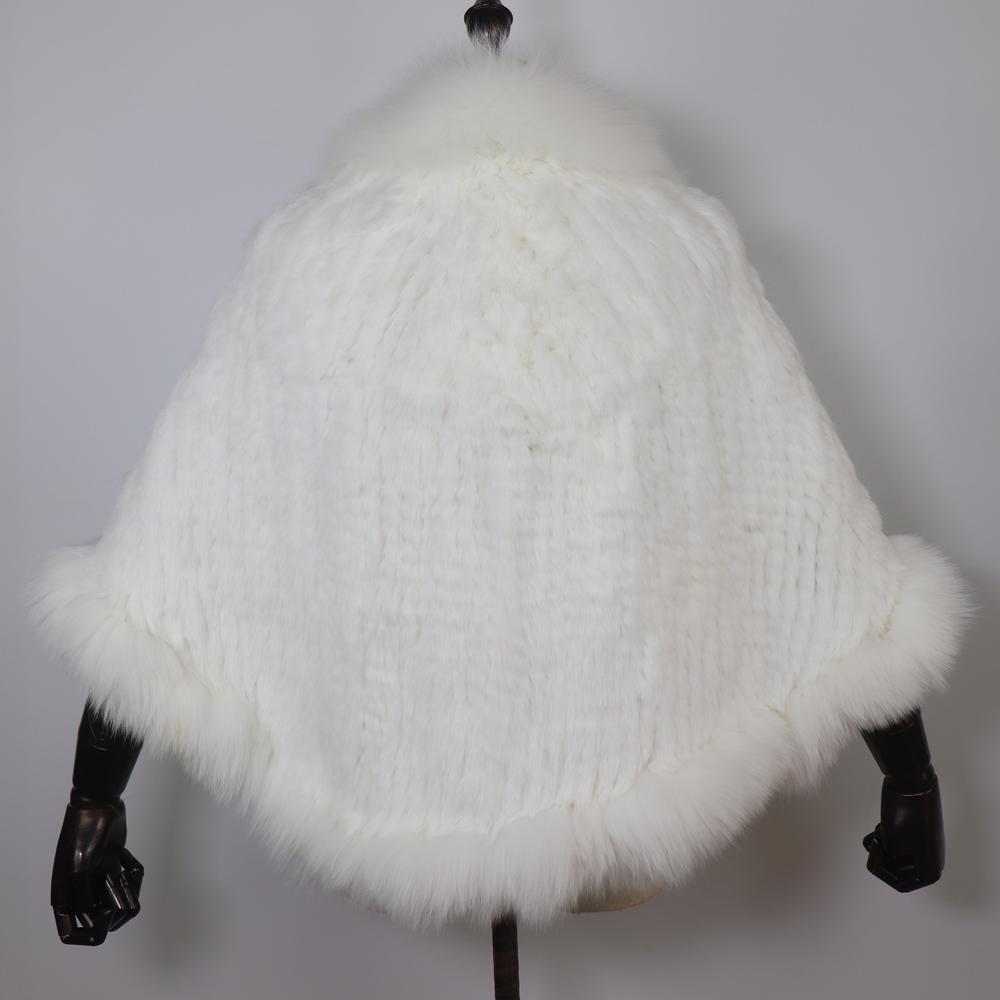 Women Real Rabbit Fur Shawl Scarf With Fox Fur Collar Winter Warm Knitted Rabbit Fur Poncho Girls Party Fashion Accessories