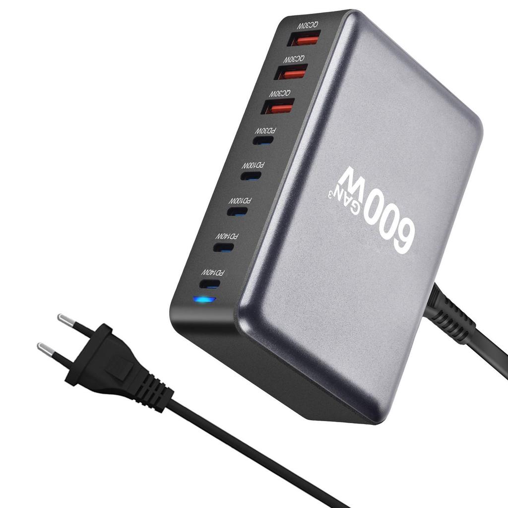 Desktop 600W GaN Multi-Port Charger: 140W PD for Laptops & Drones