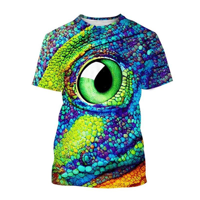 Animal Chameleon 3D Print T-shirt Men Reptile Iguana Round Neck Short-sleeved Lizard Pattern Tees Fashion Casual Tops T Shirts
