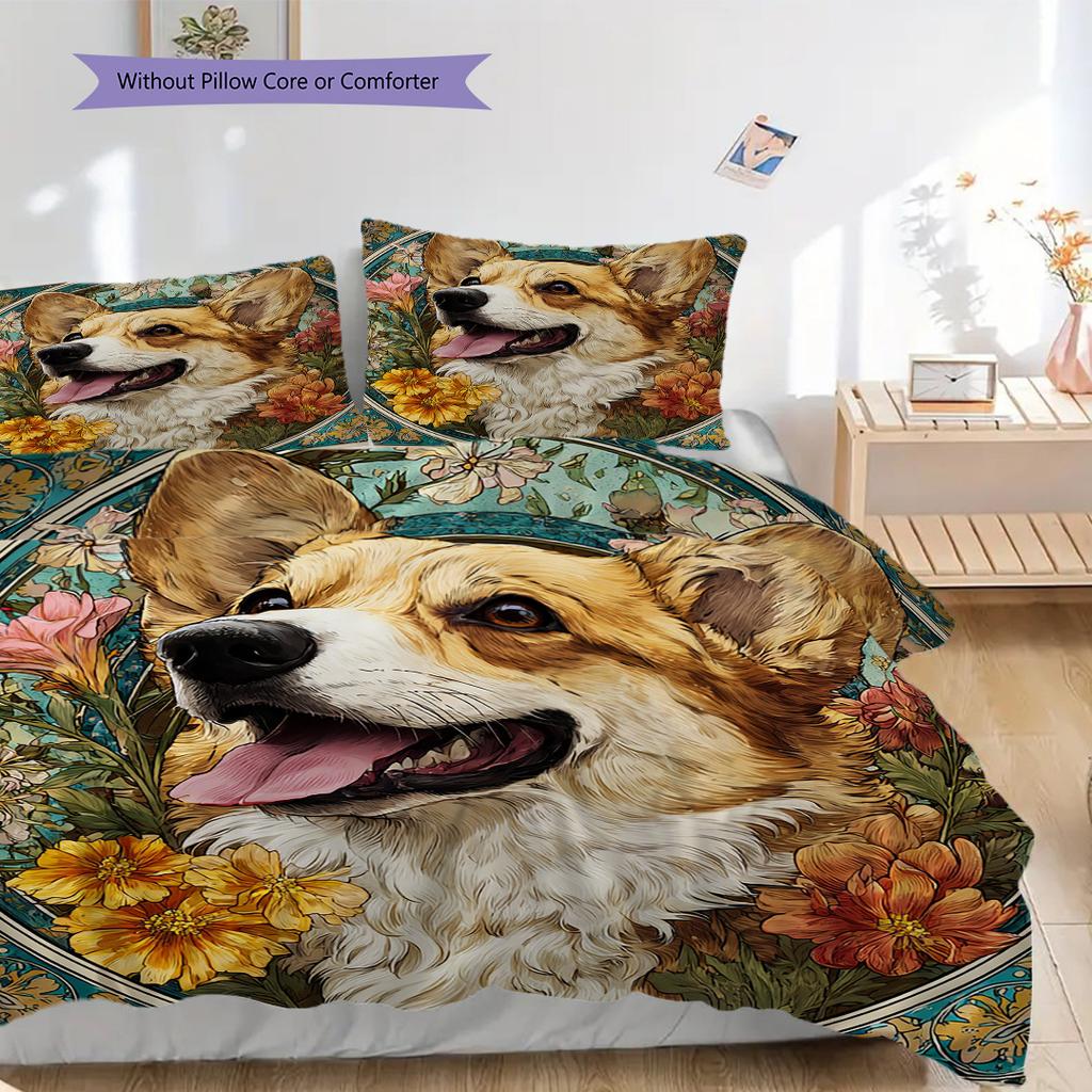 Border Collie Pattern Bedding Quilt Set Quilt Cover Pillowcase Home Decoration Birthday Gift (1 * Duvet Cover + 2 * Pillowcase, Without Core)
