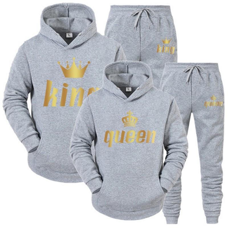 Mens Winter Fleece-Lined Sportswear Set Casual Hoodie Pants Matching Couple Outfit Daily Wear