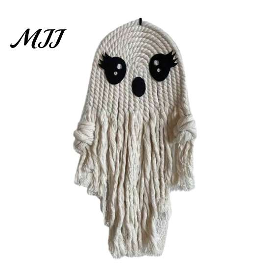 Handmade Cotton Rope Ornament Ghost Hanging for Halloween, Indoor Outdoor Unique Halloween Gift Friends Pendent Front Door Window Wall Yard