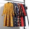 Vintage Collar Long Sleeve Corduroy Floral Dress Women's Party Ruffle Dress Bohemia Print Dress