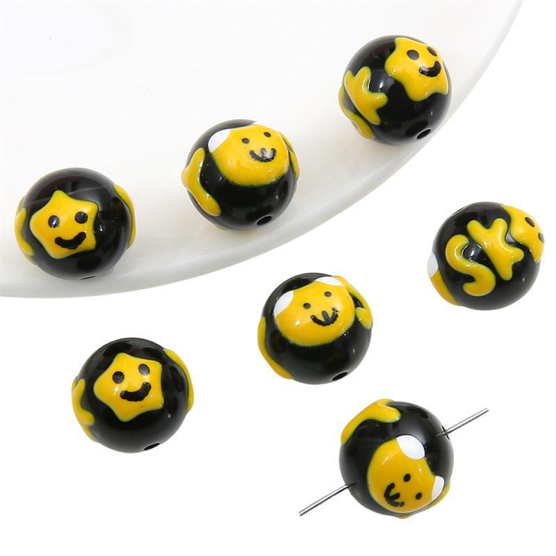 Hand-drawn Acrylic Beads Cute 16mm Spacer Charms for Keychain Jewelry DIY