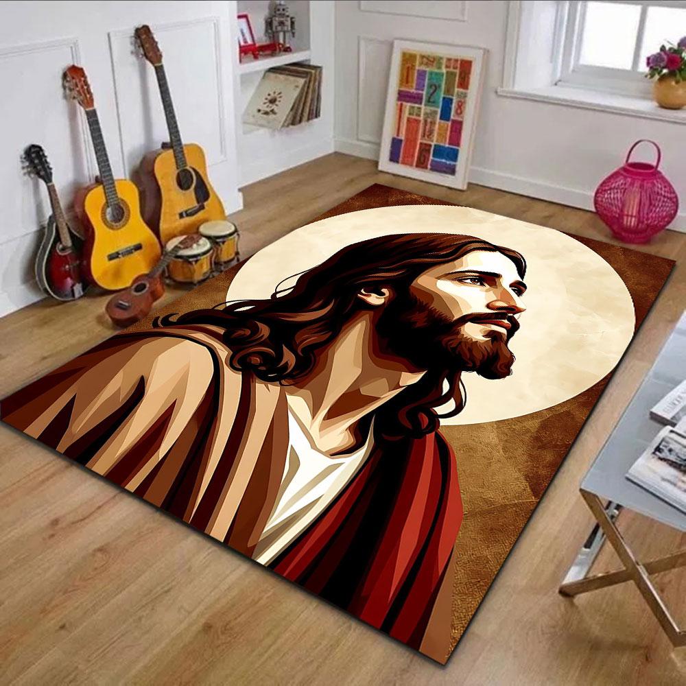 Solemn Portrait of a Bearded Man Patterned carpet, non slip mat suitable for living room and bedroom sofas