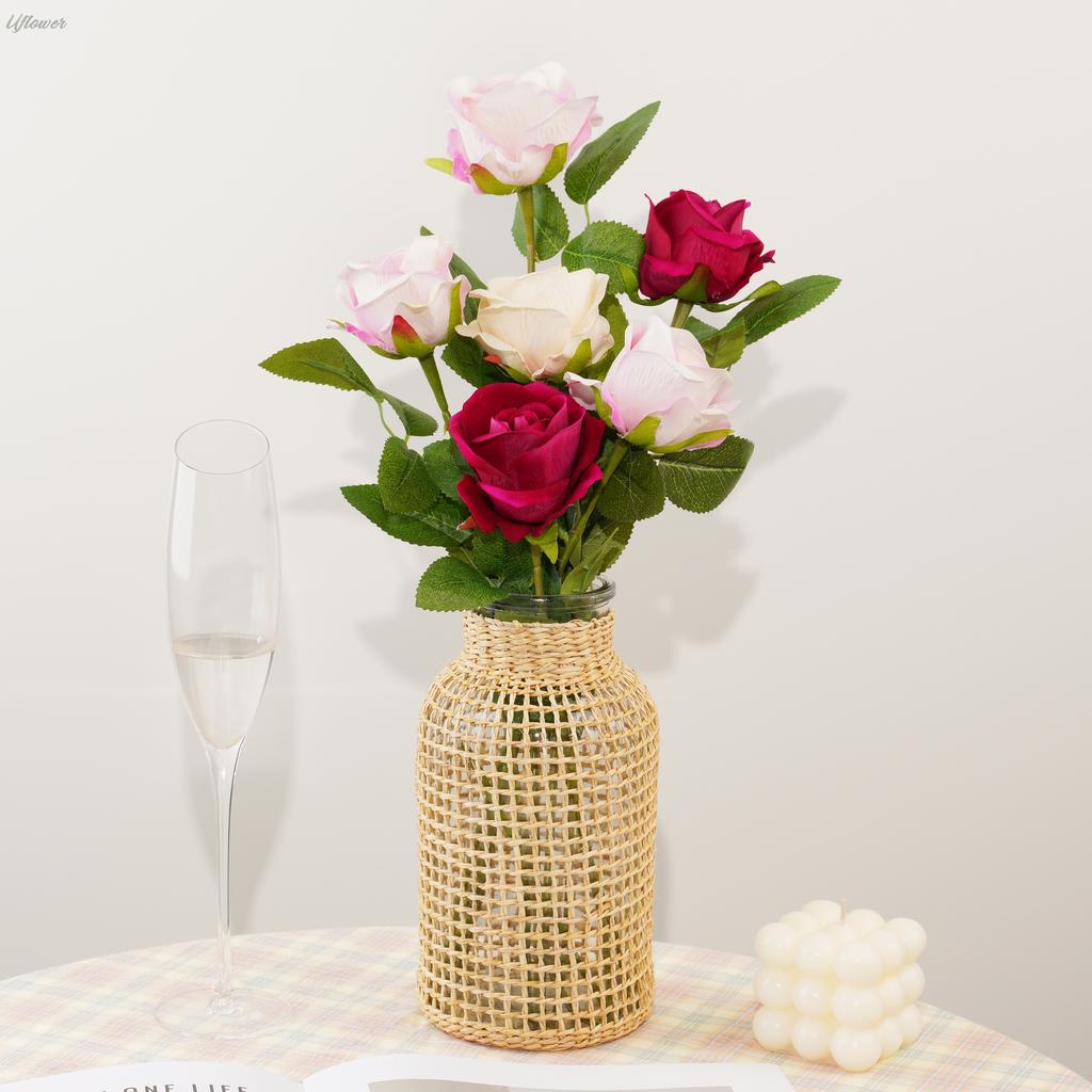 3/5 Stück 51 cm künstlicher Rosenstrauß aus rotem Samt, ideal für Heimdekoration, Partys, Tischdekoration, Valentinstag, Hochzeiten und DIY-Projekte