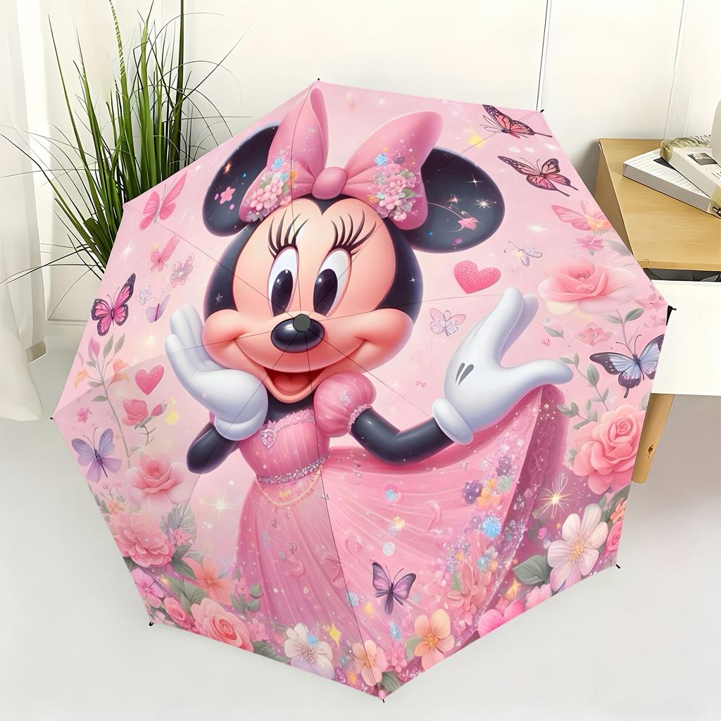 1pc Disney Minnie Mouse Princess Series Automatic Umbrella, All-Weather Folding Umbrella for All Occasions, Portable Compact U