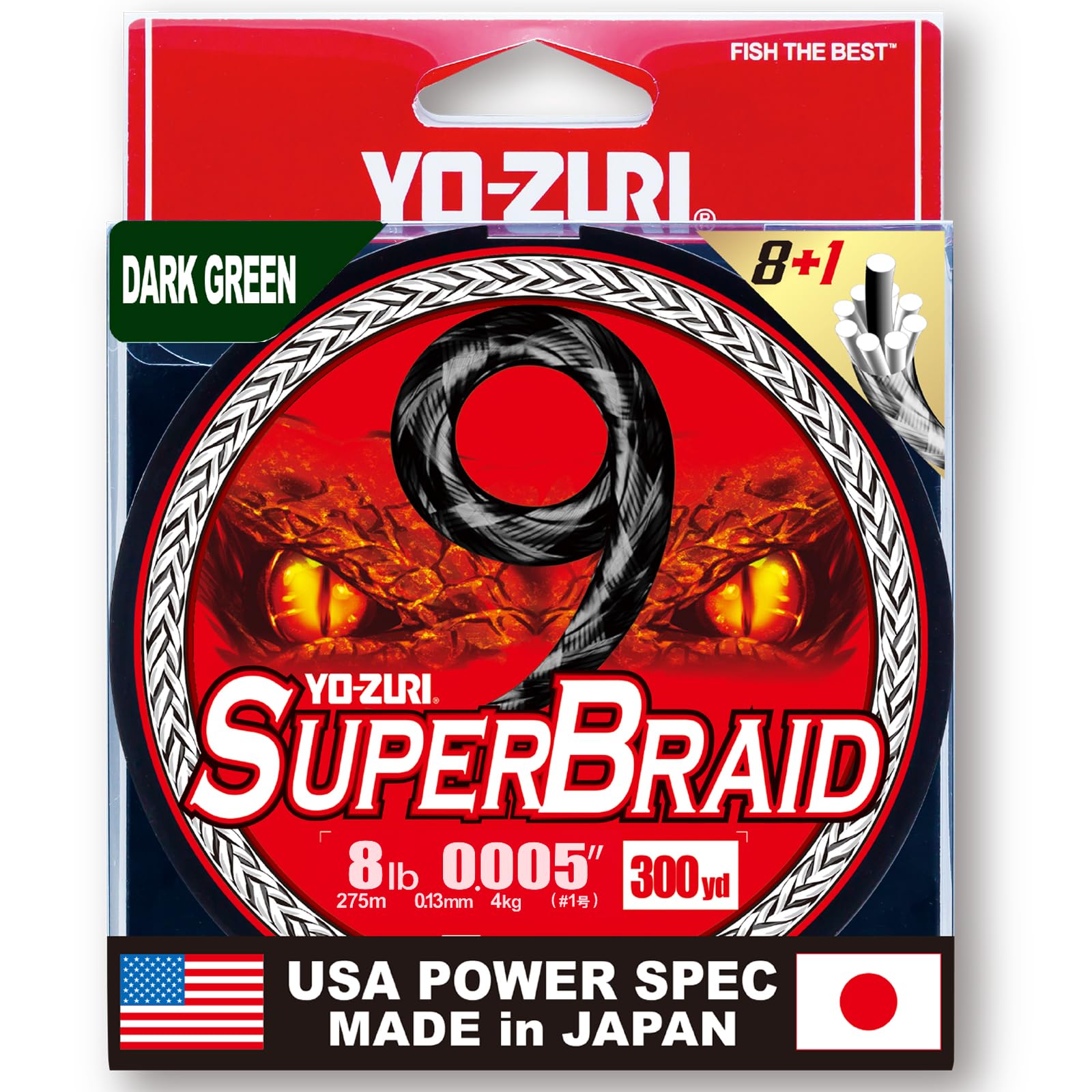 

PE Line Super Braid 9 300YDS 8Lbs Dark Green YO-ZURI Color