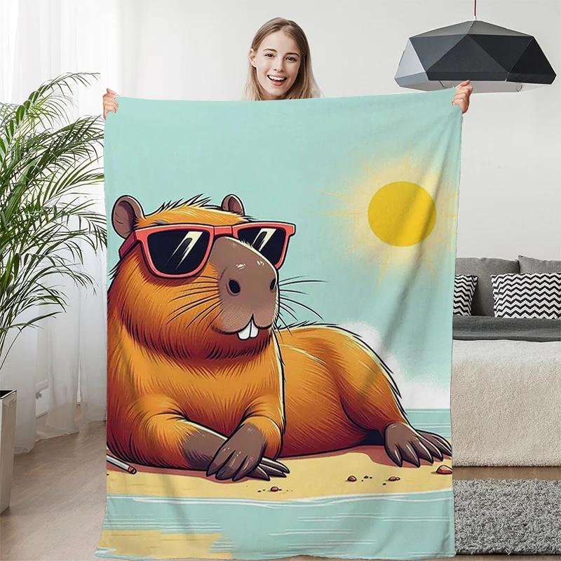 Cartoon Capibara Sofa Blankets for Winter Custom King Size Warm Bed Fleece Camping Fluffy Soft Blankets Microfiber Bedding