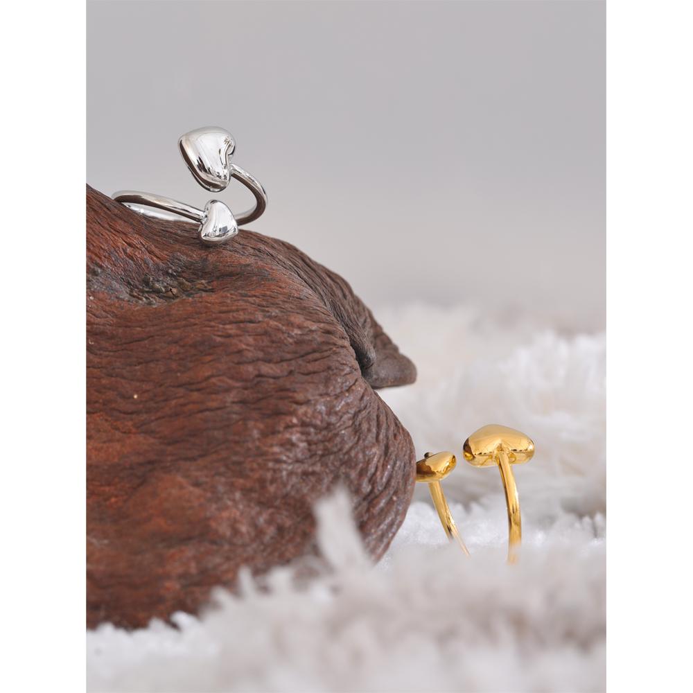 1PC Edelstahl Liebesring Weibliche Persönlichkeit Hip Hop Handpolierter Herz offener Ring