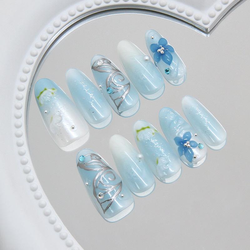 Three-dimensional gradual change ******lver burst flash, cool flowers, starry temperament, European and American ins wind removable nail art pieces 30