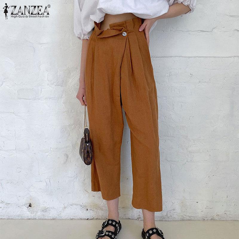 

ZANZEA Женские повседневные летние хлопковые брюки на молнии
