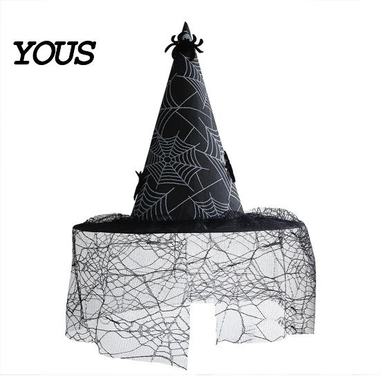 Spooky Mesh Cap for Halloween Witch Hat, with Lace And Simulated Spiders, Gothic Unique Witchy Outfit Adults Style Costume Accessory, Parties Cosplay