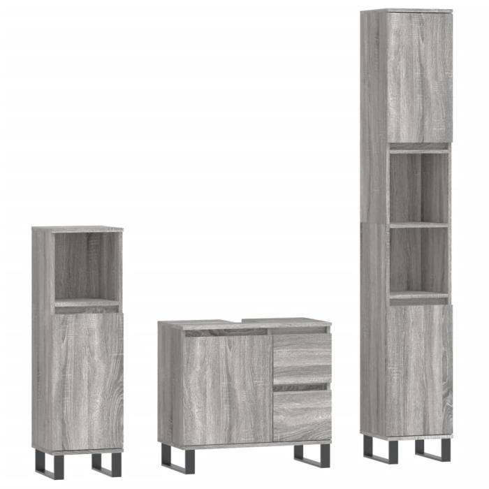 VidaXL Ensemble de meubles de salle de bain 3 pcs Sonoma gris 3190235