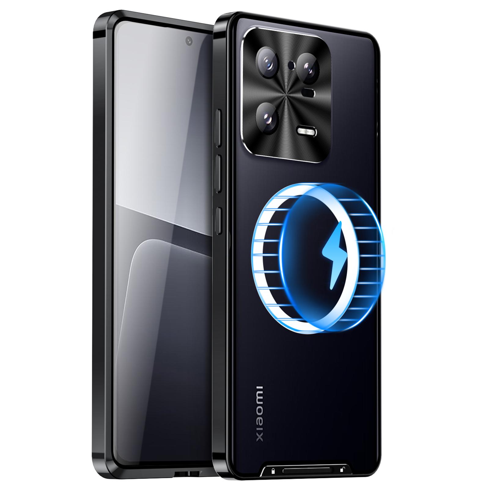 

For Xiaomi 13 Pro 5G Magnetic Phone Case Metal Edge TPU Back Lens Protection Matte Phone Cover Black