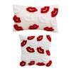 Valentine's Day Cushion Cover Red Plush Lips Pattern Throw Pillow Cover Soft Decorative Pillow Case for Sofa Bed Home Anniversary Decor