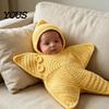 Starfish Swaddle for Newborns Baby Sleeping Bag, Knitted Sleep Sack with Hood, Cozy Star Shaped Infant Wearable Blanket, Newborn Photography