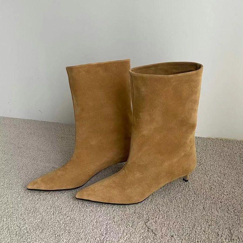 2025 podzim a zima nové retro špičaté kozačky střední délky dámské matné kozačky se širokou holení všestranné westernové kovbojské kozačky krátké kozačky dámské