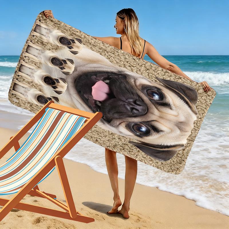 Bulldog Print Beach Towel, Large Soft Quick Dry Towel for Beach Camping Swimming