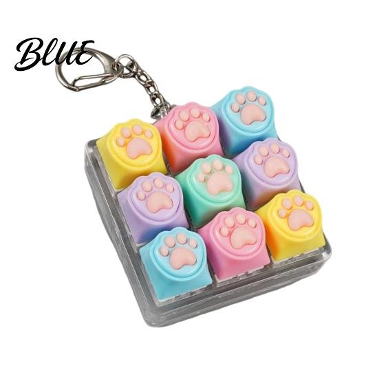 Mechanical Keyboard Toy Cat Paw Fidget 9-in-1 LED Light-up Keychain Decompression Handheld Device Button