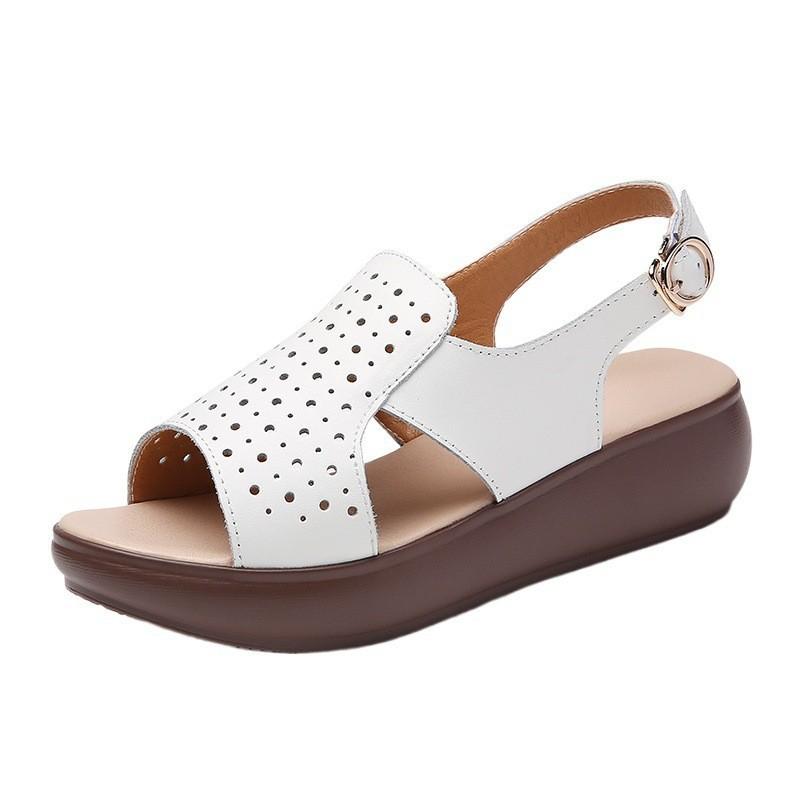 

Cowhide wedge sandals women s summer muffin bottom medium heel thick heel platform sole fashion mother shoes beach shoes women 40 білий